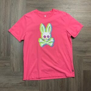 Psycho‎ Bunny Graphic Tee Pima Cotton T-Shirt Mens 5 Medium Pink Neon Tennis